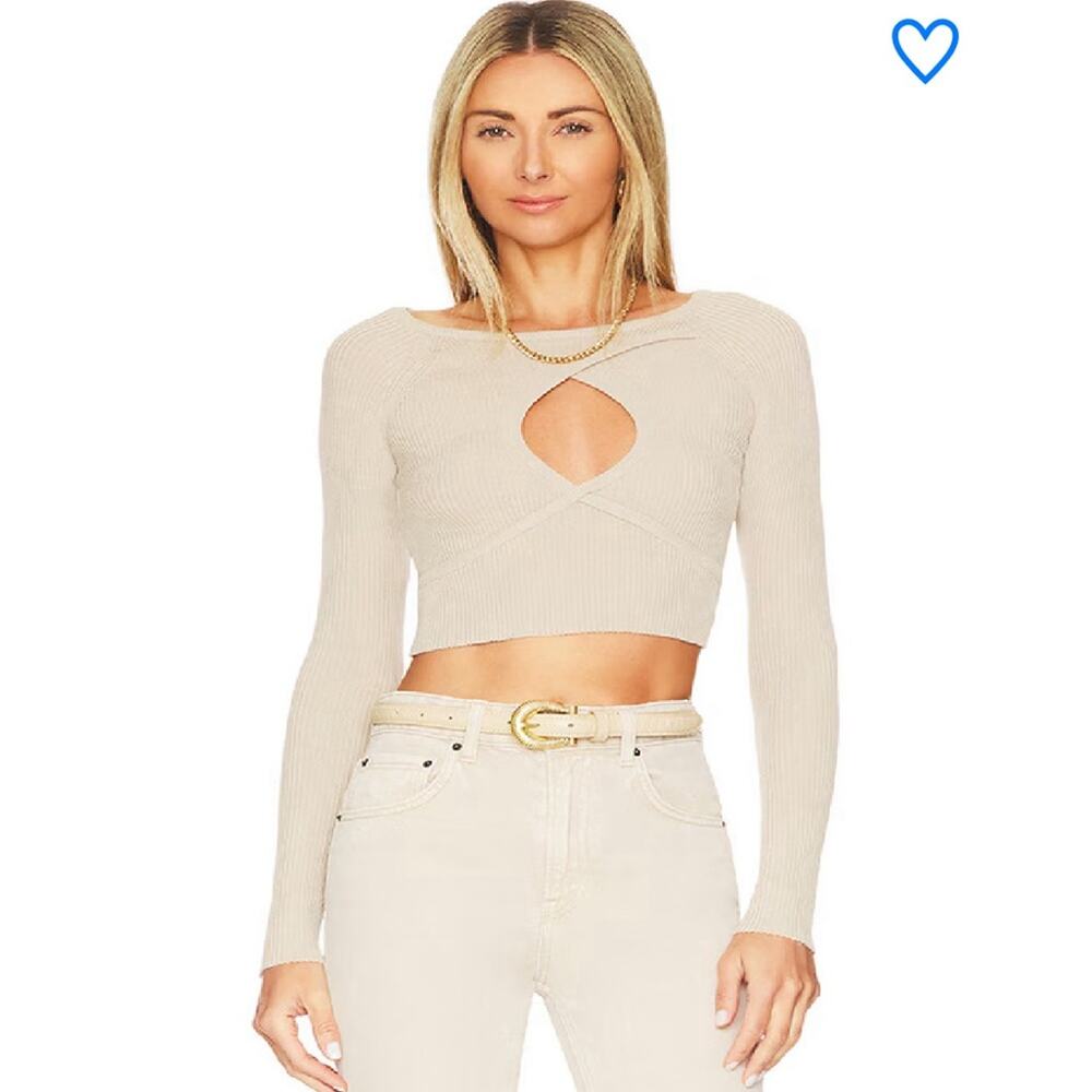 NWT Superdown Arabella Cropped Keyhole Sweater Tan Size Large Revolve